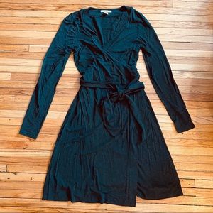 Banana Republic Long Sleeve Grey Wrap Dress, Heather Gray, Tie Waist